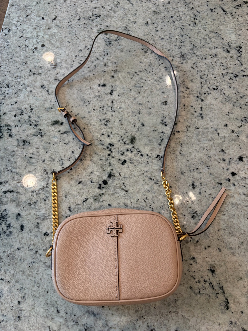 Tory Burch Pebbled Leather Crossbody in Blush